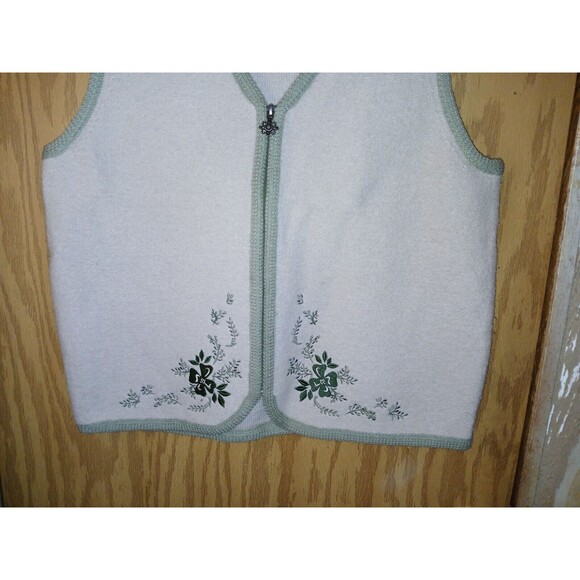 Cabela's Zip Up Vest 100% Wool Beige Floral Embroidery Women Size Medium Vintage - Picture 16 of 16